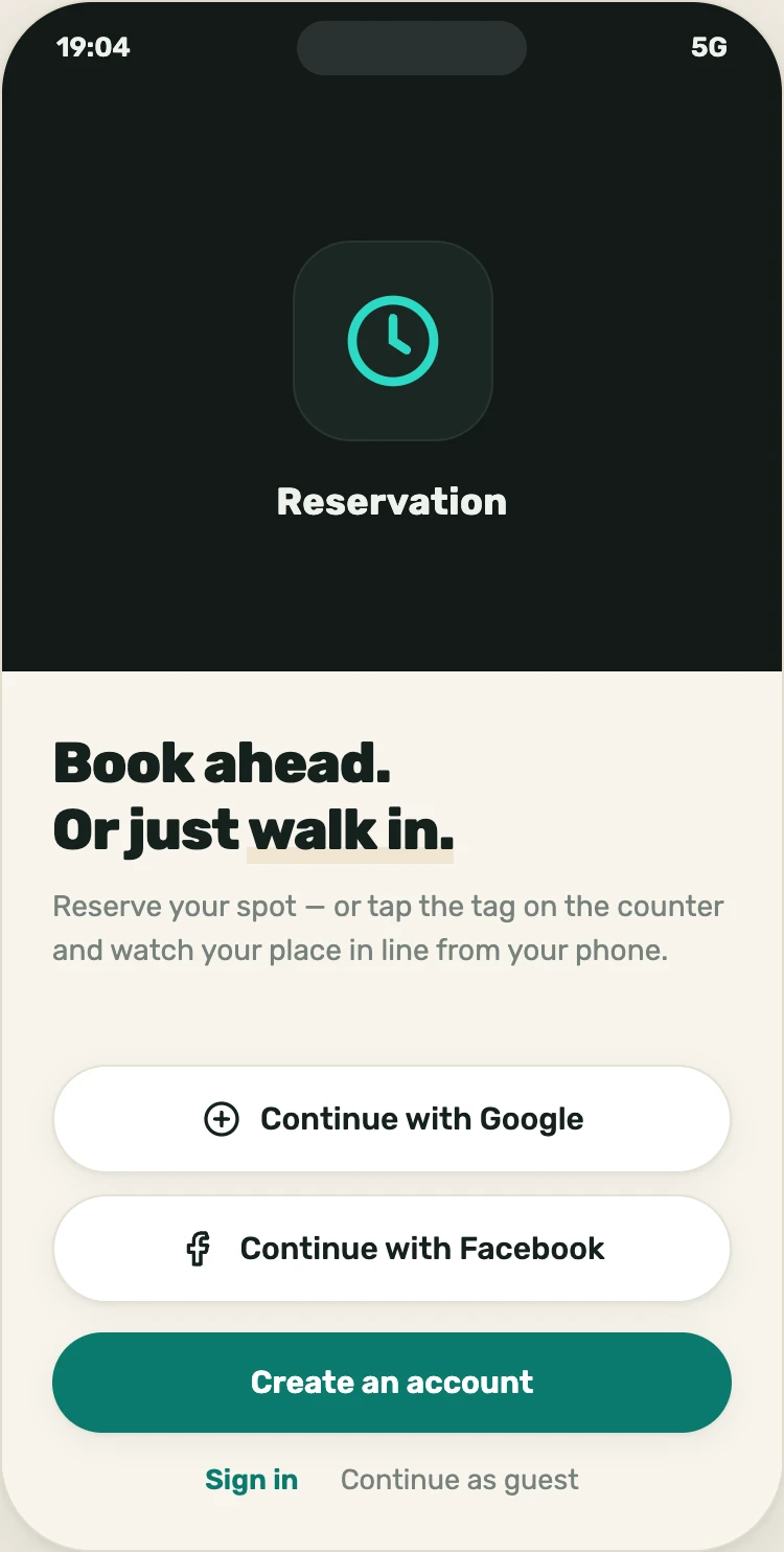 Reserve It sign-in screen